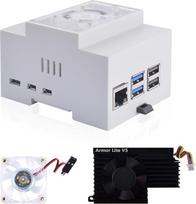 GeeekPi Raspberry Pi 5 korpusas, DIN bėgio ABS korpusas su "Armor Lite V5" aktyvaus aušintuvo ventiliatoriumi, skirtas Raspberry Pi 5, modulinė dėžutė elektros skydams