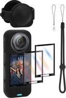 GEEKRIA Silikoninis dėklas "Insta360 X5", minkštas viso korpuso apsauginis dėklas su objektyvo dangteliu, smūgiams atsparūs veiksmo kamerų priedai, neslystantis ir atsparus dulkėms (juodas), juodas ir 2 x ekrano apsauga, modernus