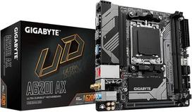 GIGABYTE A620I AX pagrindinė plokštė - palaiko "AMD Ryzen 8000" procesorius, 5+2+1 fazių skaitmeninis VRM, iki 6400 MHz DDR5 (OC), 1xPCIe 4.0 M.2, "Wi-Fi 6E", 2,5GbE LAN, USB 3.2 Gen 2