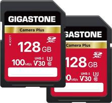 GIGASTONE 128GB SDXC atminties kortelė 2 pakuotės "Camera Plus" iki 100MB/s, skirta "Canon Olympus V30" UHS-I U3 10 klasės skaitmeniniam fotoaparatui
