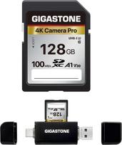 GIGASTONE 128GB SDXC atminties kortelė su USB Type-C kortelių skaitytuvu, 4K kamera "Pro", iki 100MB/s, skirta "Canon" "Olympus" skaitmeniniam fotoaparatui A1 V30 UHS-I U3 10 klasės vaizdo įrašymui