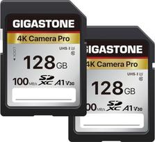 GIGASTONE 128GB SDXC atminties kortelė 2 pakuotės 4K Camera Pro iki 100MB/s, skirta Canon Olympus skaitmeniniam fotoaparatui A1 V30 UHS-I U3 10 klasės