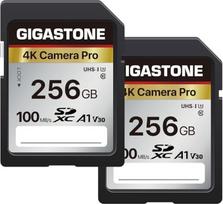 GIGASTONE 256GB SDXC atminties kortelė 2 pakuotės 4K Camera Pro iki 100MB/s, skirta Canon Olympus A1 V30 UHS-I U3 10 klasės skaitmeniniam fotoaparatui