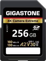 GIGASTONE 256GB SDXC atminties kortelė 4K Camera Extreme iki 160/130MB/s, skirta Canon Olympus A2 V30 U3 UHS-I Class 10 skaitmeniniams fotoaparatams su 1 mini dėklu