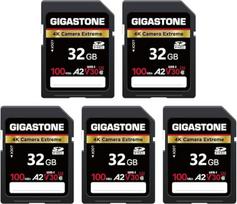 GIGASTONE 32GB SDHC atminties kortelė 5 pakuotės 4K kamera Extreme iki 100/50MB/s suderinama su Canon Panasonic A2 V30 U3 UHS-I C10 4K UHD vaizdo įrašams su 5 mini dėklais
