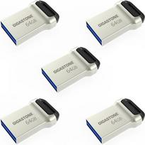 GIGASTONE 64GB "Nano" atmintinė (5 vnt.) Z90 USB 3.2 Gen 1, itin greita, 120MB/s, mini, metalinis dizainas, duomenų saugykla, atsarginė kopija, skirta kompiuteriui, kompiuteriui, televizoriui ir automobiliui, suderinama su USB 2.0/3.0/3.1