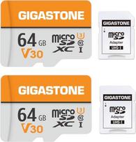 GIGASTONE 64GB Micro-SD kortelė, 2 vnt., V30 4K vaizdo įrašai, peržiūra, peržiūra su vaizdo kamera, prietaisų kamera, fotoaparatas, 95MB/s MicroSDXC-Speicherkarte UHS-I Klasse 10, su adapteriu