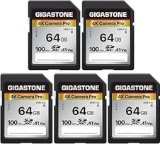 GIGASTONE 64GB SDXC atminties kortelė 5-Pack 4K Camera Pro, iki 100MB/s, skirta "Canon Olympus" skaitmeniniams fotoaparatams, 4K UHD vaizdo įrašymas UHS-I U3 V30 10 klasės