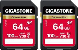 GIGASTONE 64GB SDXC atminties kortelė 2 pakuotės "Camera Plus" iki 100MB/s, skirta "Canon Olympus V30" UHS-I U3 10 klasės skaitmeniniam fotoaparatui