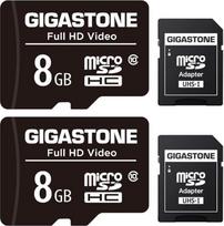 GIGASTONE 8GB MicroSDHC atminties kortelė, 2 pakuotės + SD adapteris veiksmo kamerai, "GoPro", dronui ir planšetiniam kompiuteriui, iki 85MB/s, Full HD vaizdo įrašymas, Micro SD kortelė UHS-I Class 10 U1