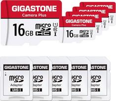GIGASTONE Kamera Plus 16GB MicroSDHC Speicherkarte 5er-Pack + SD adapteris, skirtas veiksmo kameroms ir fotoaparatams, pralaidumas iki 85MB/s, Full HD vaizdo įrašai, U1 Klasse 10 Micro SD Karte UHS-I