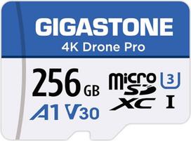 GIGASTONE MicroSD kortelė 256GB 4K Drone Pro MicroSDXC, skirta Wyze Cam apsaugos kamerai DJI Drone arba veiksmo kamerai 4K vaizdo įrašymas UHS-I U3 A1 V30 100MB/s su adapteriu