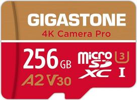 Gigastone [5 metų nemokamas duomenų atkūrimas 256GB "Micro SD" kortelė, "4K Camera Pro", A2 V30, skirta išmaniesiems telefonams, "Gopro", veiksmo kameroms, 4K UHD vaizdo įrašai, suderinama su "Nintendo-Switch", iki 100MB/s, UHS-I U3 C10 su adapteriu