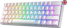 GK61 "Hot-Swap" mechaninė žaidimų klaviatūra - 62 klavišai su įvairiaspalviu RGB LED apšvietimu, skirta PC/Mac žaidėjams - ISO UK išdėstymas (Gateron Optical Brown, White)