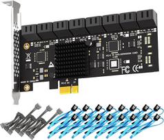 GLOTRENDS SA3116-C 16 prievadų PCIe X1 SATA išplėtimo plokštė su SATA ir maitinimo kabeliais, suderinama su "Windows", "Linux", "Mac OS", NAS