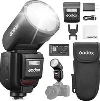 Godox V1 PRO-N V1pro N TTL apvali galvutė Nikon fotoaparato blykstei, 78Ws 2.4G HSS 1/8000s Li-Ion blykstė su išorine blykste SU-1, LED modeliavimo lempa Godox Flash Nikon