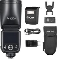 Godox V100C 2.4G belaidė fotoaparato blykstė 100 W su apvalia galvute Speedlite 1/8000 s 2980 mAh baterija Įmontuota LED reguliavimo lempa su nuimama papildoma blykste + 24 vnt. blykstės gelių, skirtų Canon EOS fotoaparatams