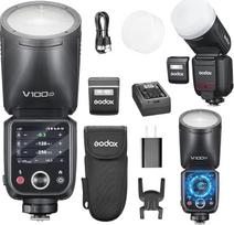 GODOX V100C V100-C 100 W apvali galvutė su jutikliniu ekranu, skirta "Canon", 2.4G belaidis ryšys su išorine "Speedlite" blykste ir pasaulinio užrakto blykstės sinchronizavimu 1/80 000 s, integruotas ličio akumuliatorius