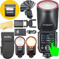 Godox V100N V100 N Apvali fotoaparato blykstė Nikon fotoaparatui Speedlite Speedlight, 100Ws 2.4G TTL1/8000 HSS, 400 pilno galingumo blyksnių, 7.2V/2980mAh ličio jonų baterija, 1.7s atkūrimo laikas, LED modeliavimo lempa
