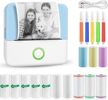 GuKKK mini spausdintuvas, mobilusis nuotraukų spausdintuvas, nešiojamasis, belaidis terminis spausdintuvas, su 13 ritinėlių spausdintuvo popieriaus ir 5 spalvotais pieštukais, "Bluetooth" išmaniuoju telefonu, skirtas sąrašui, žurnalui