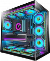 H1 ATX kompiuterio korpusas - iš anksto įmontuotas 7 Infinity Mirror PWM ARGB ventiliatorius, dviejų kamerų "Mid Tower" žaidimų kompiuterio korpusas, su C tipo jungtimi, vienu metu montuojamas 3 x 360 mm aušintuvas (Black-M, H1)