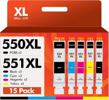 HALLOLUX 550 XL 551 daugiapakopė pakuotė, suderinama su Canon PGI-550 CLI-551, skirta Pixma MX925 MX920 MG5650 MG5550 MG6650 iP7250 iX6850 iP7200 MG6450 MX725 MG5450 MG715 0 MG7500 MG5400 MG6350 (15 vnt.)