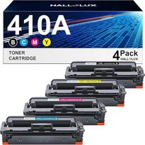 HALLOLUX 410A suderinamos tonerio kasetės, skirtos HP CF410A 410X CF410X, skirtos "Color LaserJet Pro M477fdw M477fdw M477fnw M477fdn M452nw M377fdw M452dn M452dw M477dw (juoda, žydra, purpurinė, geltona, 4 pakuotės)