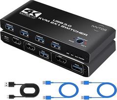 HDMI KVM jungiklis 2 kompiuteriams 1 monitoriui 4K@60Hz, USB 3.0 jungiklis 4 įrenginiams, klaviatūros pelės spausdintuvui USB atmintinė Dalijimasis "Plug & Play" be tvarkyklės, įskaitant USB-C kabelį - idealiai tinka namų biurui ir žaidimams