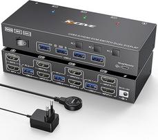 HDMI KVM jungiklis 3 kompiuteriams 2 monitoriams 4K @ 60Hz, camgeet USB 3.0 Dviejų monitorių KVM jungiklis, EDID imitavimas, KVM jungiklis 3 prievadams 3 kompiuteriams, 2 monitoriams ir 4 USB įrenginiams, su DV12V maitinimo šaltiniu ir laidiniu nuotolinio