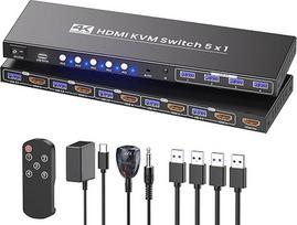 HDMI KVM jungiklis 5 kompiuteriams 1 monitoriui, 4K60Hz USB 3.0 5 prievadų KVM jungiklis 5 kompiuteriams Teilen Sie 1 Satz Tastatur, Maus ir 1 monitorius