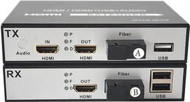 HDMI optinio pluošto ilgintuvas su KVM USB ir kilpos išvestimi, vaizdo ir garso KVM per šviesolaidį keitiklis, vienmodis iki 20 km ir daugiamodis 500 m (0,31 mylios), vienas rinkinys