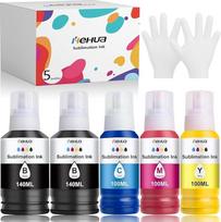 hehua Multipack sublimacinis rašalas, suderinamas su Epson E102 E104 ET-4810 ET-2850 ET-2856 ET-2810 ET-2820 ET-2830 ET-2815 ET-2820 ET-2830 ET-2815 ET-2870 ET-4800 spausdintuvu, skirtu marškinėliams su šiluminiu perdavimu, puodeliams (5 vnt.)