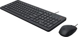 HP 150 laidinės pelės ir klaviatūros rinkinys - USB "Plug & Play", QWERTY angliškas išdėstymas, ergonomiška "Chiclet" klaviatūra, optinė pelė 1600 DPI, tylūs mygtukai, daugialypės terpės funkcijos - juoda
