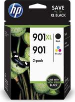 HP 901 originalios 2 spausdintuvų kasetės, supakuotos į kelias pakuotes: mėlyna / geltona / purpurinė / juoda