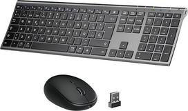 iClever 2.4G/Bluetooth Teclado y Ratón DK03-QWERTY Español USB Teclado Ratón Inalámbrico Con Batería Recargable, Diseño Ergonómico, Tamaño Compacto, Delgado y Fino, Conexión Estable