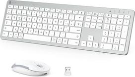 iClever GK08 Teclado y Ratón Inalámbricos - Tipo-C Teclado Recargable Ergonómico Silencioso de Tamaño Completo, 2.4G Conexión Estable Teclado y Ratón Mac Delgado para Ordenador Windows Mac OS, Blanco