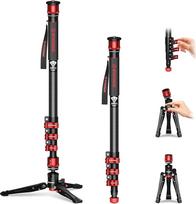 IFOOTAGE Cobra 3 monopodas fotoaparatui C180F su kojelėmis, mini trikojis su metaline sagtimi, anglies pluoštas, apkrova iki 71,64 lbs/8 kg, aukštis 70,87 coliai/180 cm