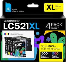 iNKPAD LC521 LC521VAL rašalo kasetės LC521VAL Spausdintuvo kasetės, suderinamos su Brother LC521XL, skirtos Brother DCP-J1260W DCP-J1310DW DCP-J1310DW DCP-J131313DW DCP-J1360DW DCP-J1460DW (4 vnt., LC521BK, LC521C, LC521M)