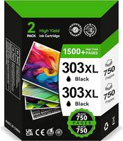 INKYEAH 303XL juodos spalvos spausdintuvo kasetės - 2 x 750 puslapių, suderinamos su originaliomis HP 303 juodos spalvos spausdintuvo kasetėmis, 303 XL, skirtos "Envy Photo" 7134 7830 6232 6230 7130 6220 6234 7100 7155 7800 7834 Tango X X