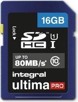 Integruota SDHC 16GB 10 klasės ULTIMAPRO UHS-1 1 klasės atminties kortelė, kurios perdavimo greitis iki 80MB/s