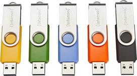 Intenso Amazon.de Basic Line 5 x 32GB USB 2.0 atmintinės su praktinėmis etiketėmis Geltonai žalia, juoda, juoda, mėlyna ir oranžinė su sidabrine metaline rankena, 5 vnt.