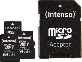 Intenso Amazon.de Premium microSDXC 3X 64GB 10 klasės UHS-I atminties kortelė su SD adapteriu juoda