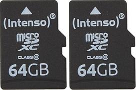 Intenso microSDXC 64GB 10 klasės atminties kortelė su SD adapteriu, juoda (2 vnt.)