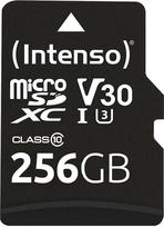 Intenso Professional microSDHC 256GB 10 klasės UHS-I, U3, V30 atminties kortelė su SD adapteriu, skirta 4K įrašams, "GoPro", "Insta 360", DJI, "Osmo", "Steam Deck", dronams, veiksmo kameroms, juoda