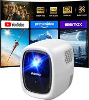 Išmanusis mini projektorius 1080P su 4K projektoriumi, automatiniu trapecijos kompensavimu, su "WiFi 6" ir "Bluetooth 5.2", suderinamas su USB / mobiliuoju / asmeniniu kompiuteriu, "HiFi" garsas, kad galėtumėte mėgautis filmais namuose, baltas