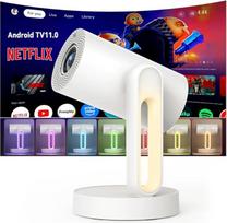 Išmanusis namų kino projektorius su "Android TV 11.0" ir "Dolby Digital", automatinis geometrijos koregavimas Mini projektorius ETOE Starfish WiFi Bluetooth Full HD 1080P, 300 ANSI projektorius su 140° pasukimo kampu ir naktine šviesa