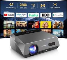 Išmanusis projektorius 4K "WiFi" "Bluetooth" NFC, HDR LED Ultra HD 4K projektorius Namų kino žaidimų 2300 ANSI dienos šviesos LCD "Android" OS projektorius "Wifi Airplay" su priartinimu ToF automatinio fokusavimo Keystone korekcija HDMI ARC 2.1 USB lubų