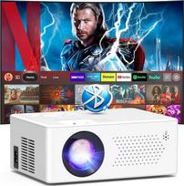 Išmanusis projektorius su "Android", mini projektorius WiFi6 Bluetooth 5.2 Full HD 1080P nešiojamasis lauko/namų kino projektorius, 50 % priartinimas, 200 colių ekranas, suderinamas su "Stick/HDMI/Smartphone/Game Console
