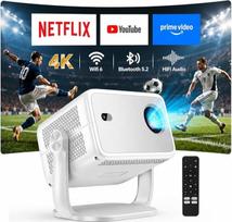 Išmanusis projektorius, oficialus "Netflix", 360° pasukamas, mini projektorius 4K su automatiniu fokusavimu, 6D trapecijos korekcija, 1080P Full HD "WiFi6" ir "Bluetooth" namų kinas / lauko mini projektorius 4K nešiojamas