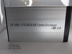 Išorinio USB kietojo disko metalinis 3,5 colio (8,9 cm) USB 2.0 SATA ir IDE jungties korpusas, sidabrinės spalvos
